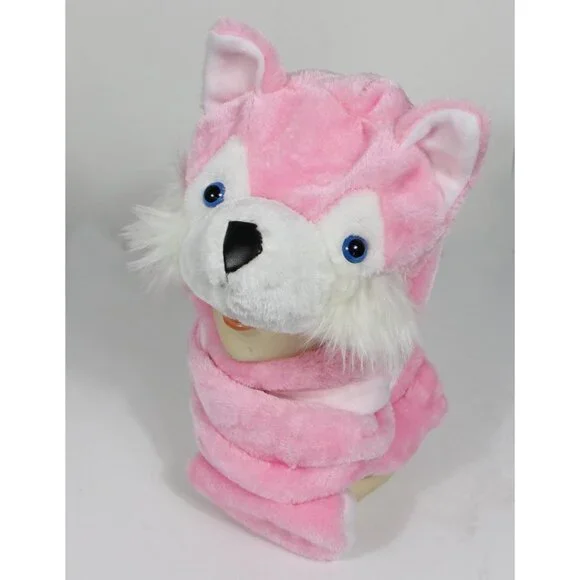 Kids Pink Husky Animal Hat e Fits All Adults /Soft Warm Beanie Hat Imported